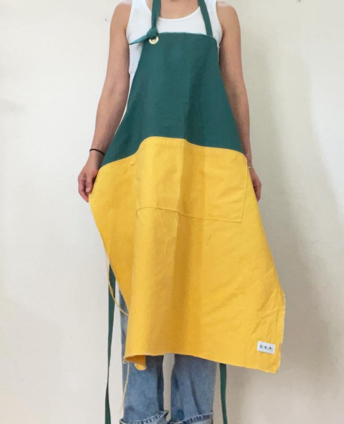 G.K.P. Apron: Organic Green X Yellow