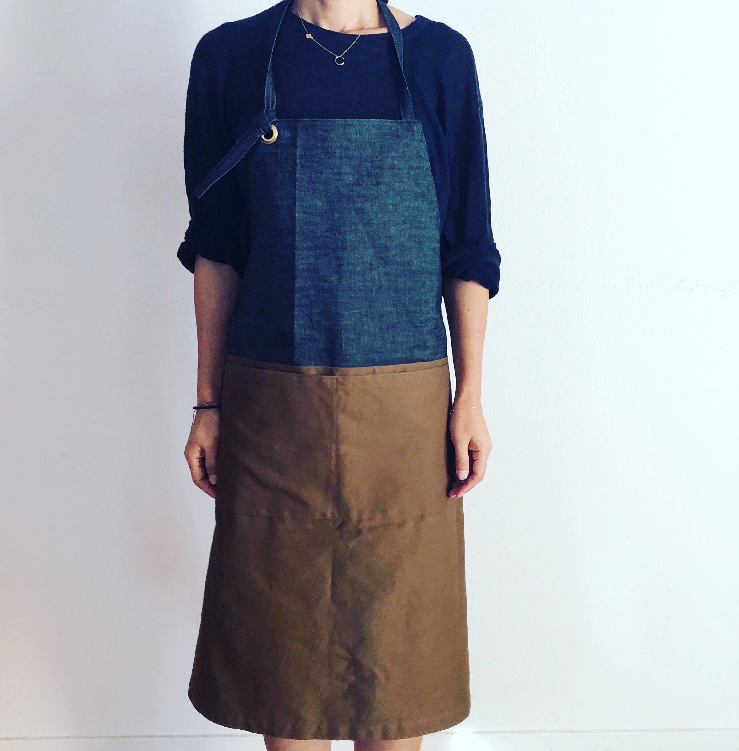 G.K.P. Apron: Indigo Denim X Organic Caramel