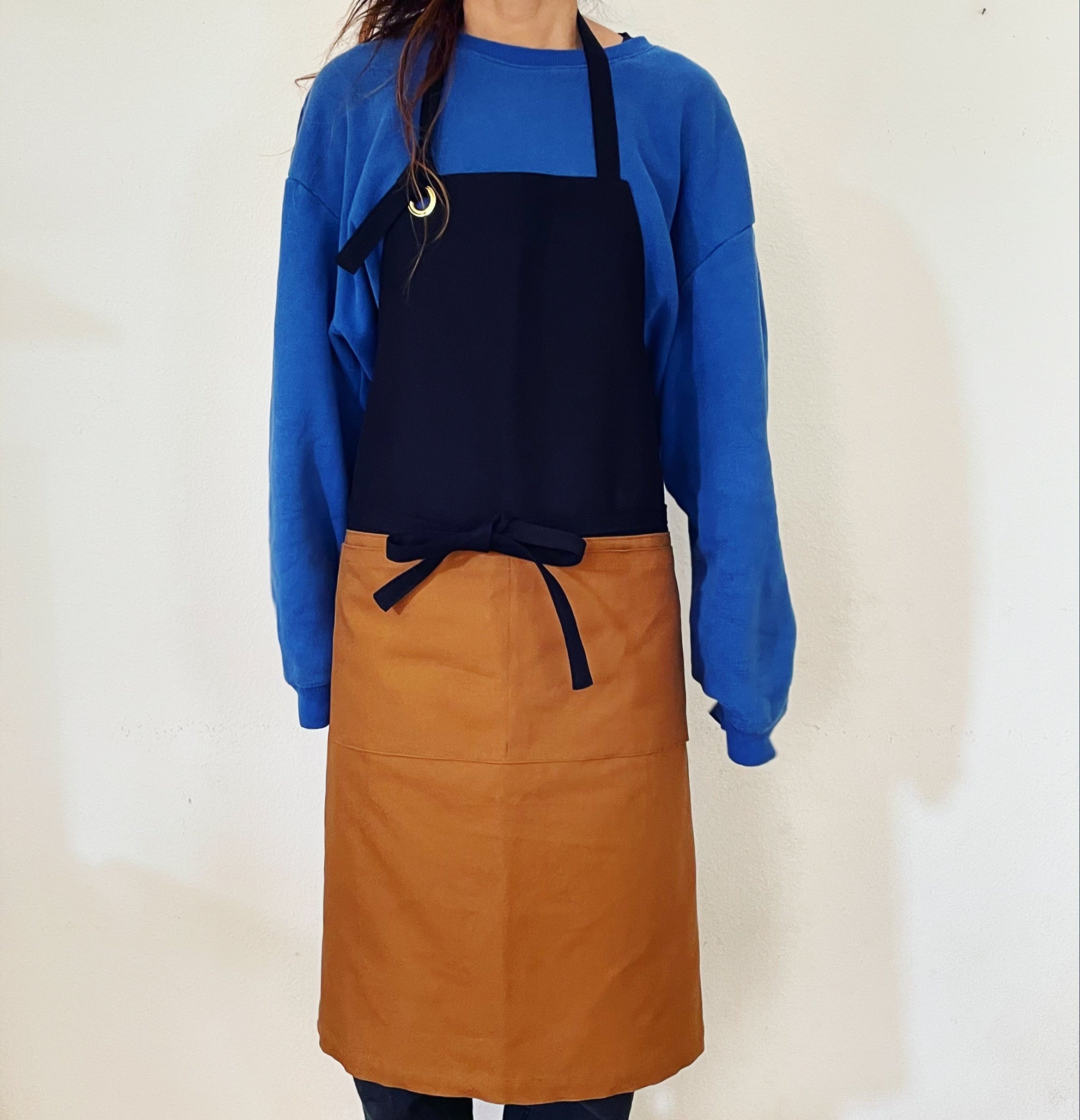 G.K.P. Organic Cotton Apron: Black X Caramel